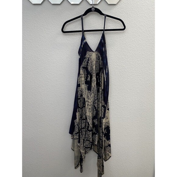 DKNY 100% Cotton Boho Scarf Tank Dress Blue and White Size Small - Picture 1 of 7